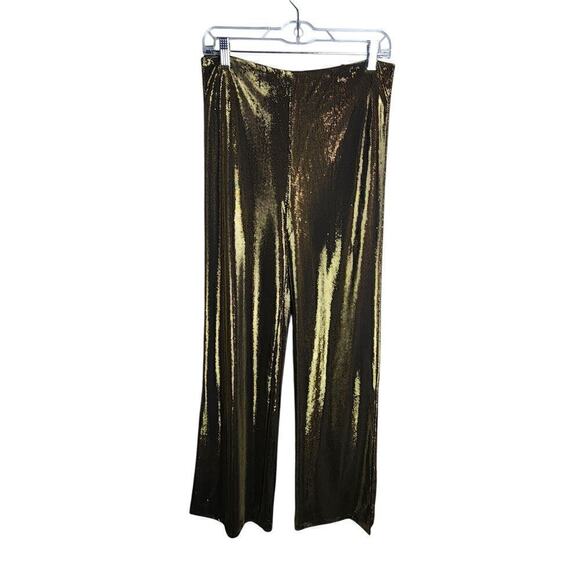 H:ours Pants - h:ours Revolve Sonora split leg metallic pants gold sz M lined party nye date